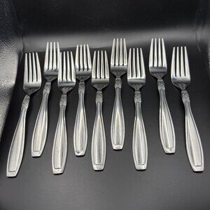 Oneida Vista Stainless Steel Dinner Forks Set Of 9 Vintage Flatware Silverware